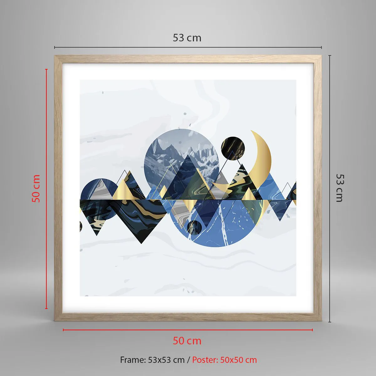 Póster en marco roble claro - Paisaje geométrico - 50x50 cm