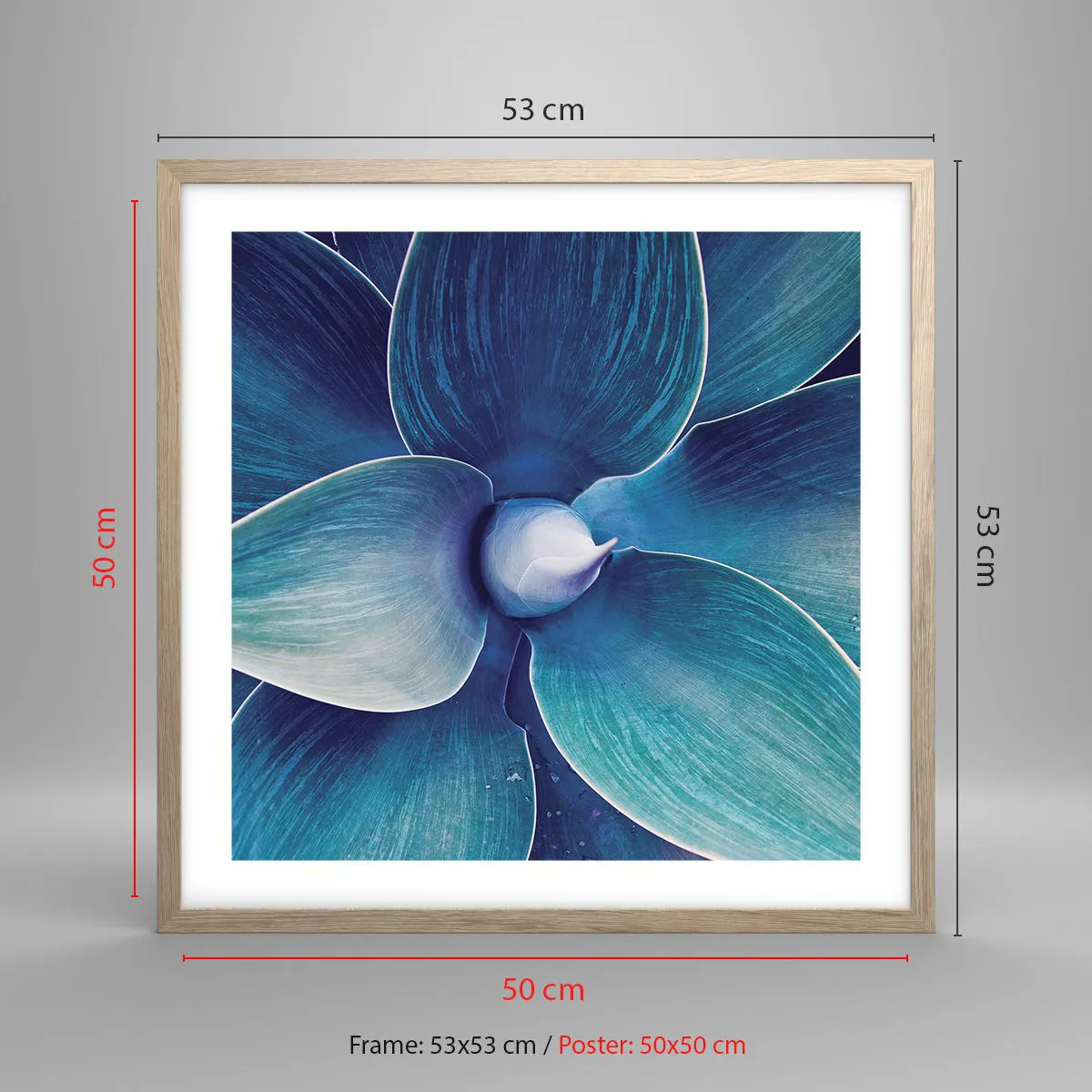 Poster in light oak frame - Blue from the Sky - 50x50 cm