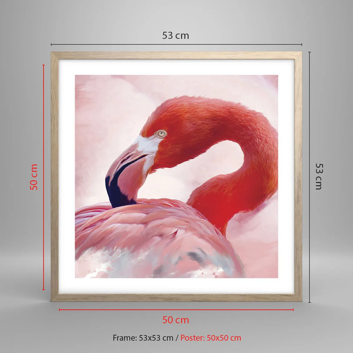 Poster in light oak frame - Bird Look - 50x50 cm