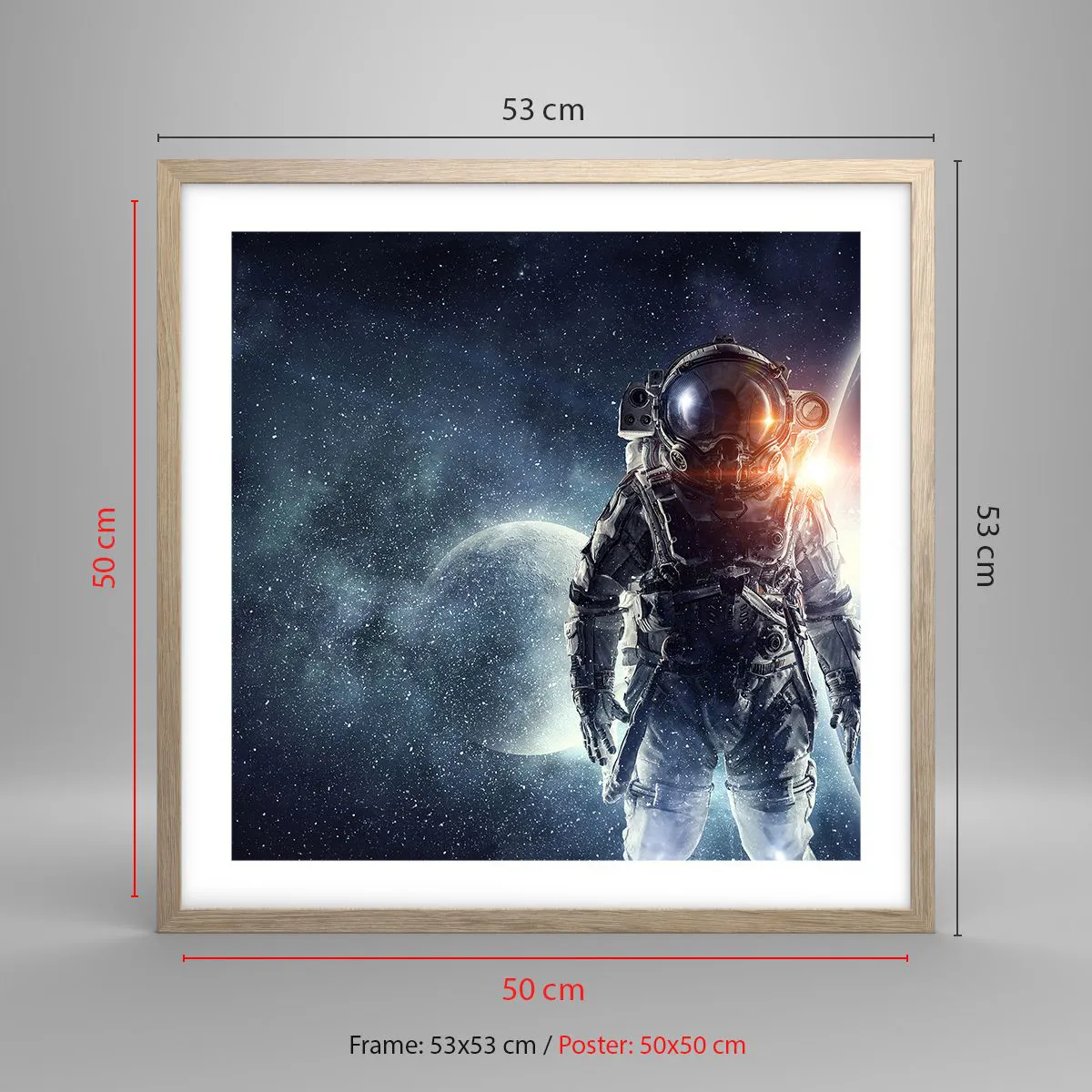 Poster în ramă de stejar deschis - Aventură spațială - 50x50 cm