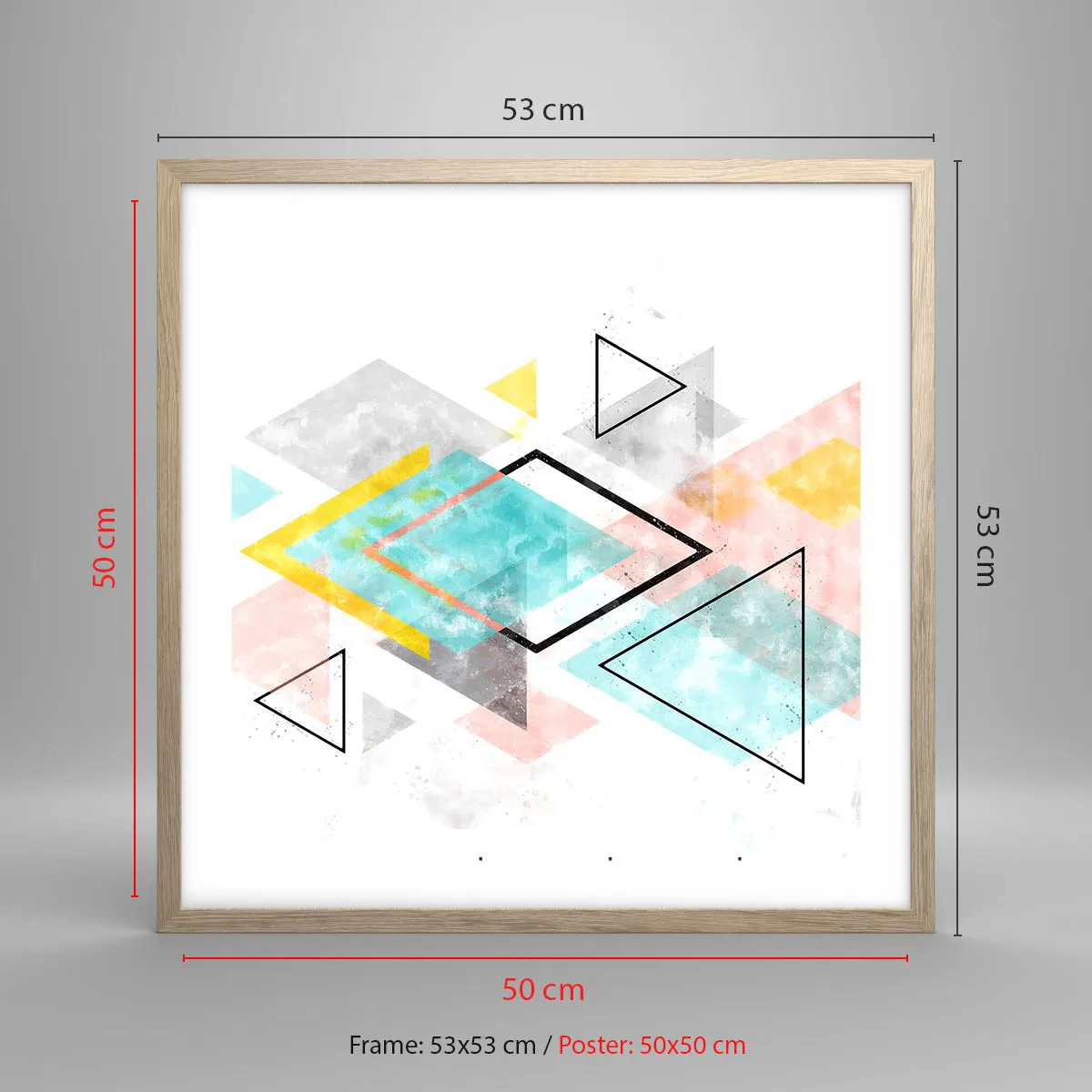 Poster în ramă de stejar deschis - Joc geometric - 50x50 cm