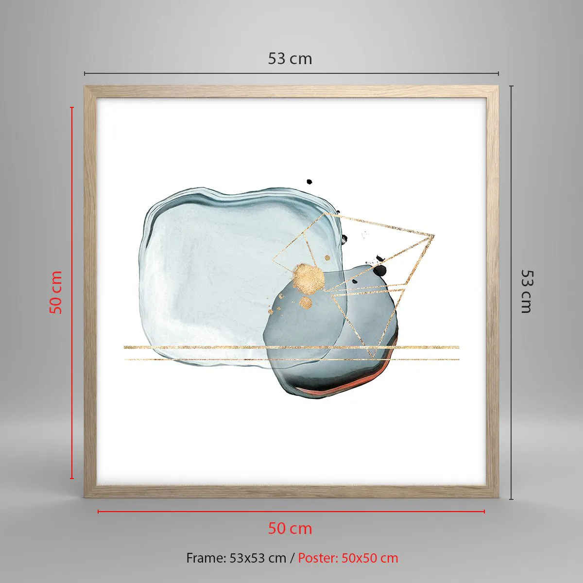 Plakat i ramme af lyst egetræ - En undersøgelse af dråber - 50x50 cm