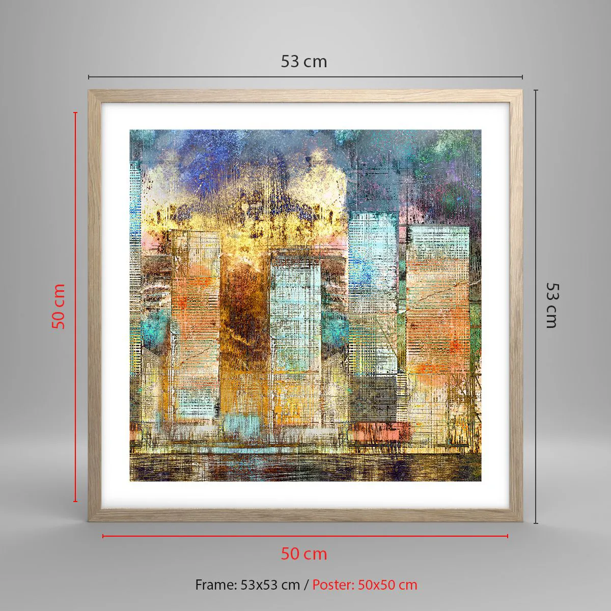 Affiche dans un chêne clair - Poster - Une métropole ensoleillée - 50x50 cm