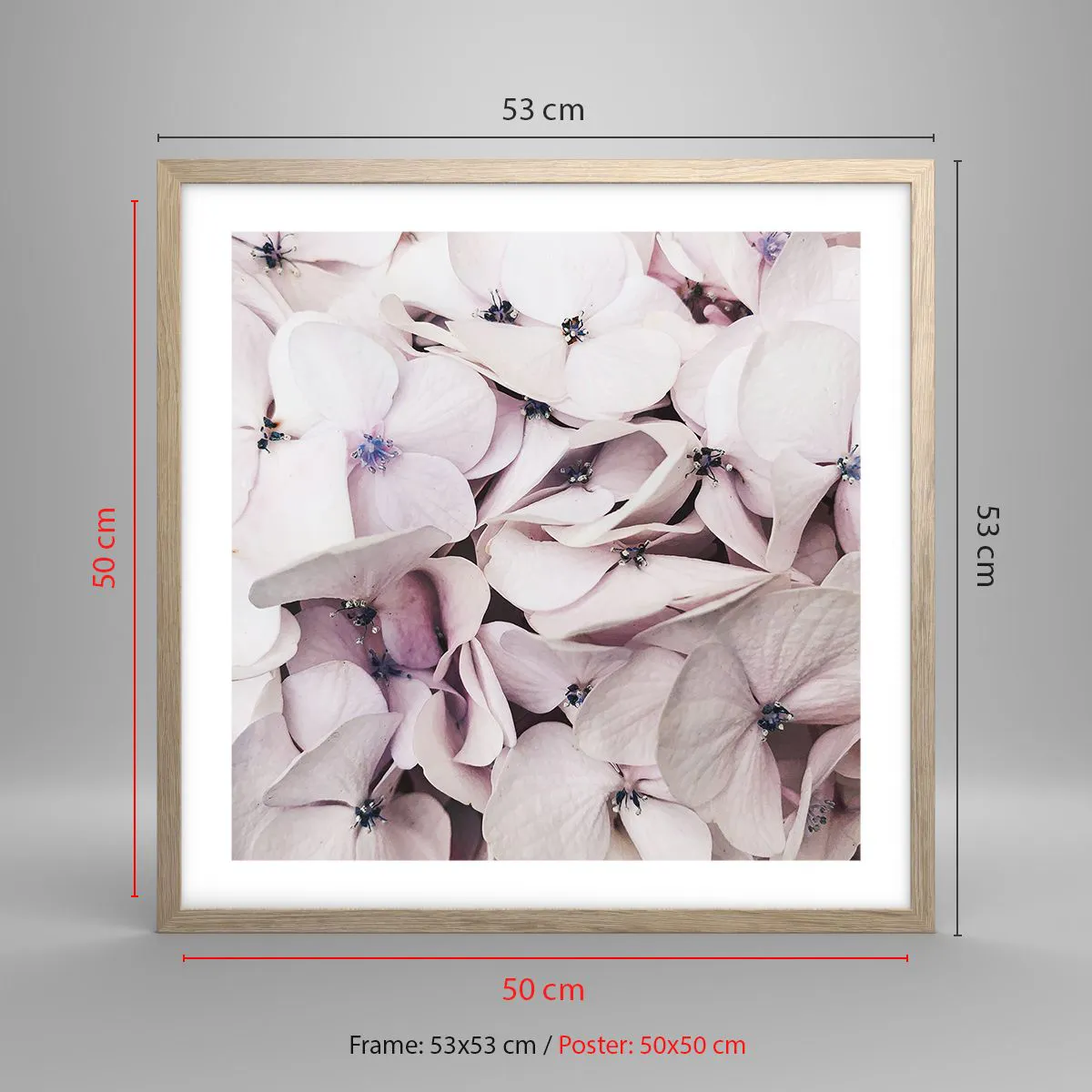 Poster în ramă de stejar deschis - Într-un potop de flori - 50x50 cm