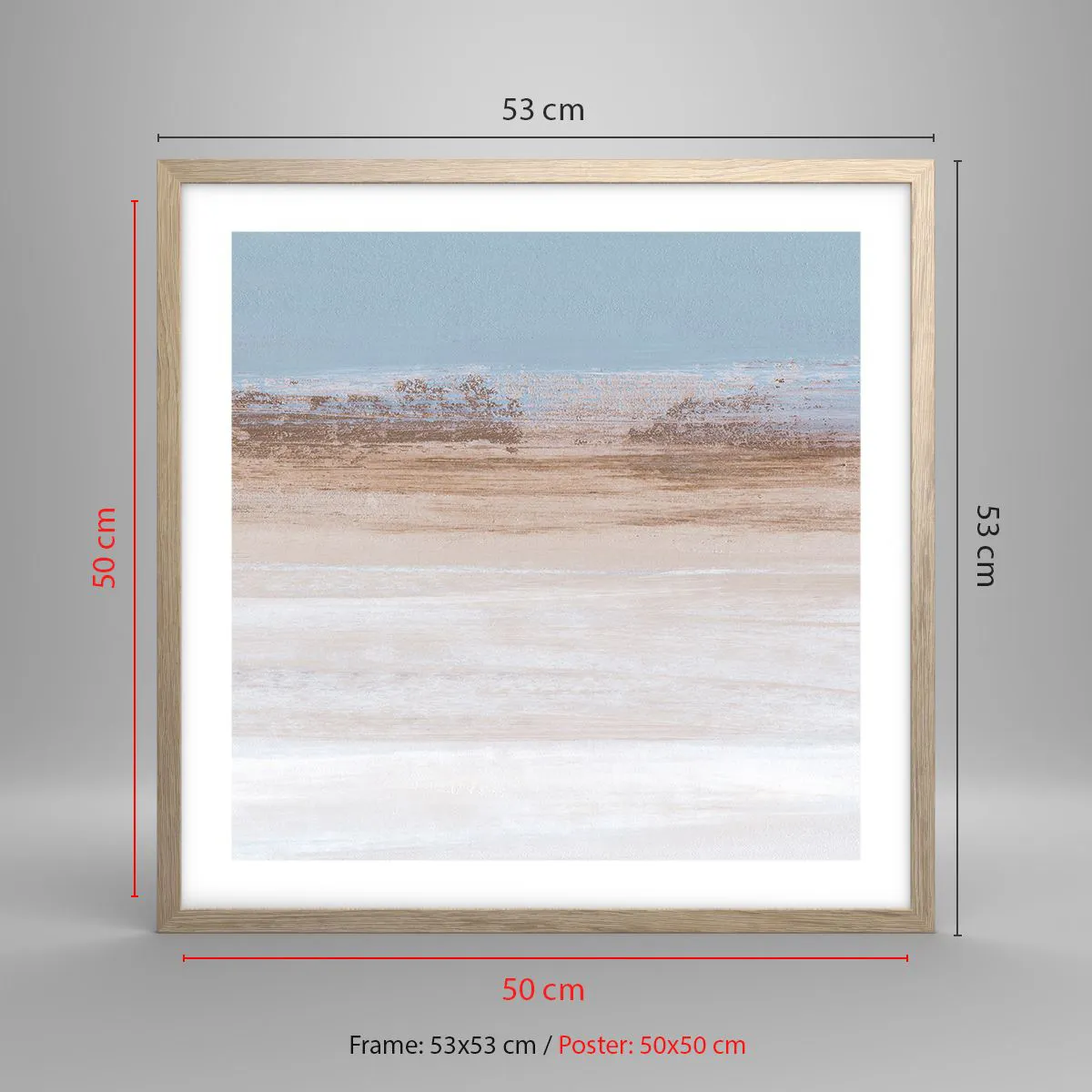 Plakat i ramme af lyst egetræ - Tvetydigt landskab - 50x50 cm