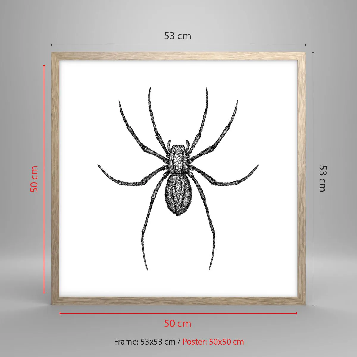 Plakat i ramme af lyst egetræ - Foruroligende præcision - 50x50 cm