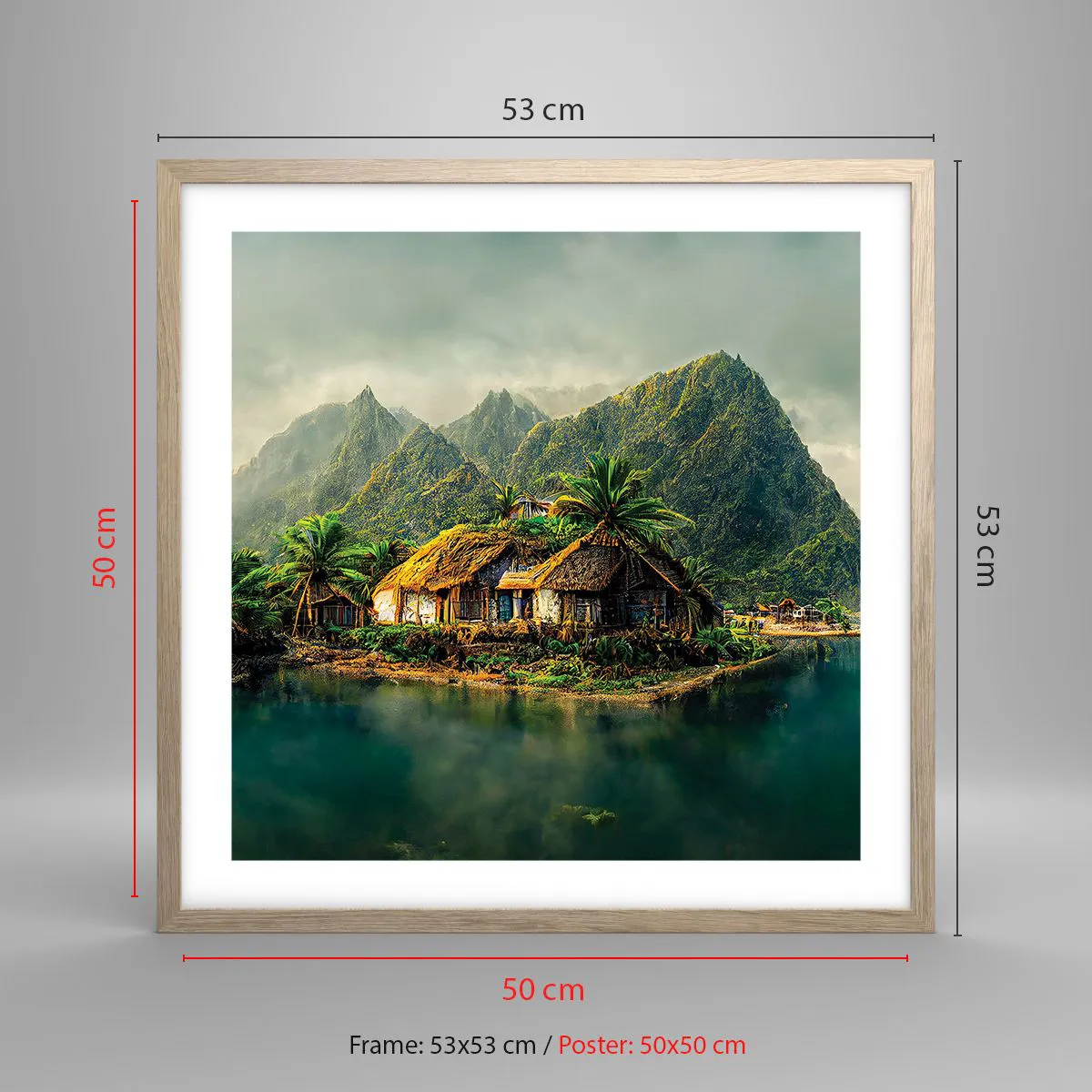 Poster in light oak frame - Tropical Paradise - 50x50 cm