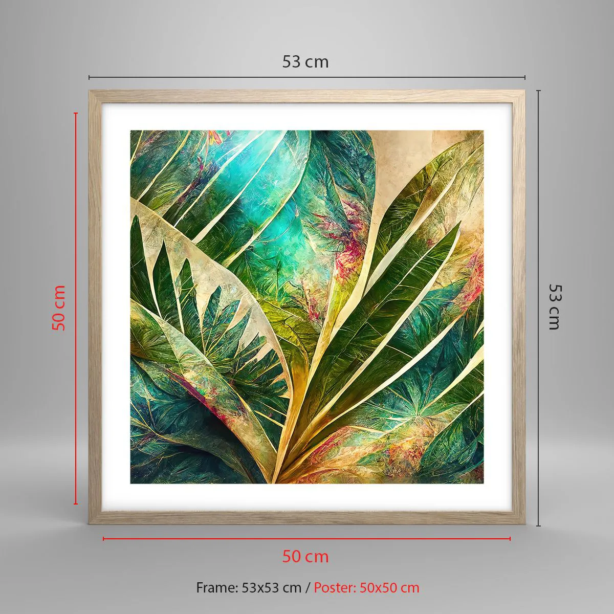 Póster en marco roble claro - Los colores del trópico - 50x50 cm