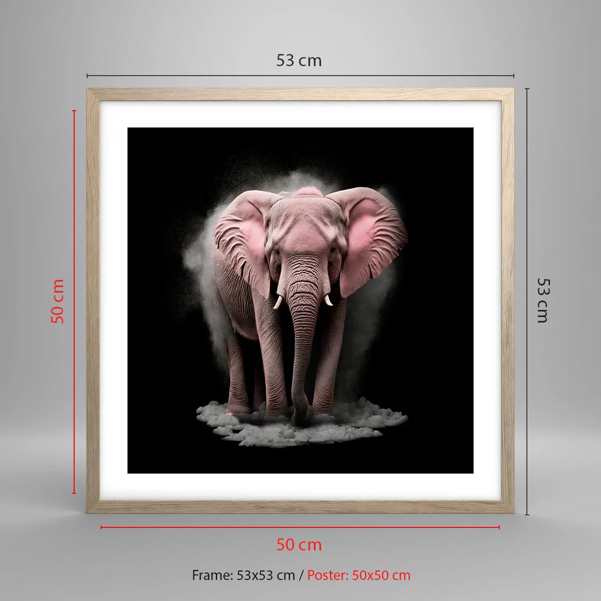 Plakát v rámu světlý dub - Nemysli na růžového slona! - 50x50 cm