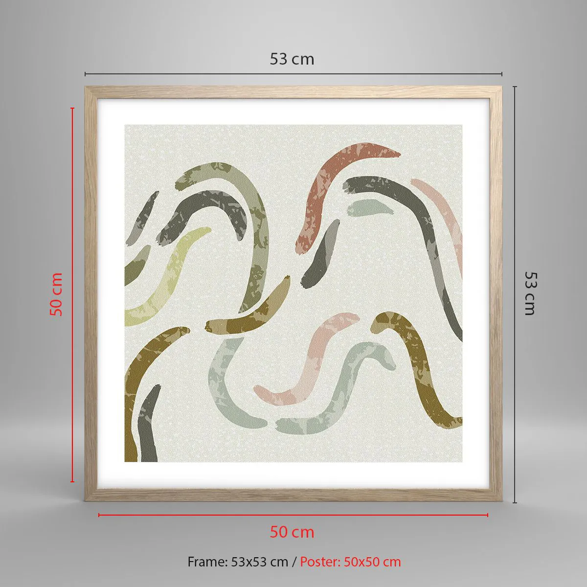 Poszter világos tölgy keretben - Az absztrakció vidám tánca - 50x50 cm