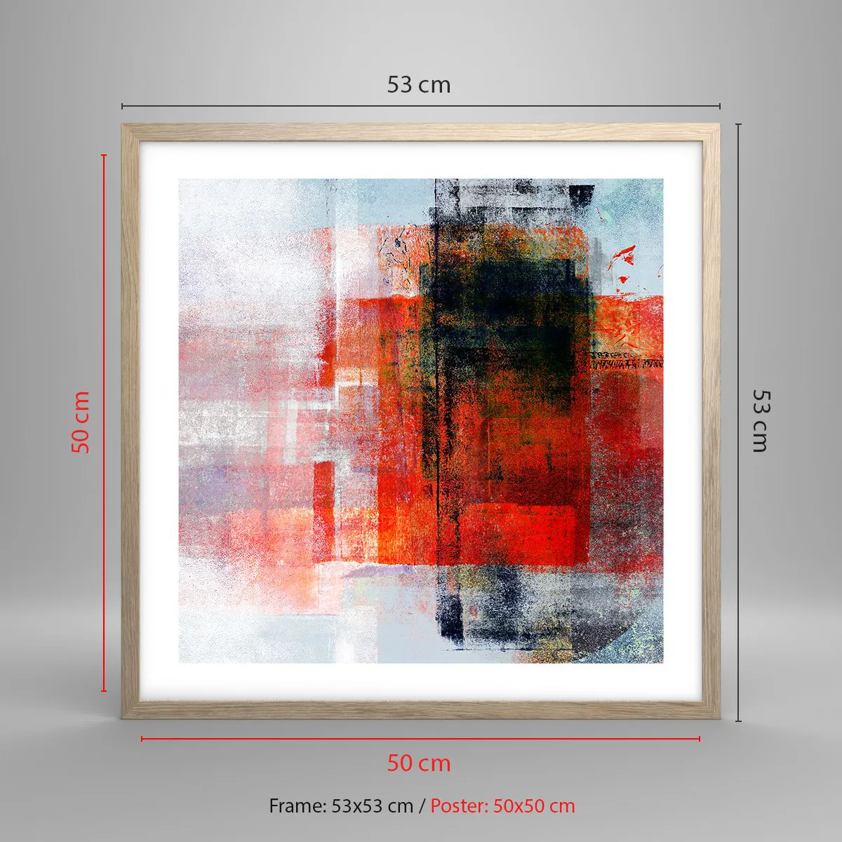 Poster in light oak frame - Glowing Composition - 50x50 cm