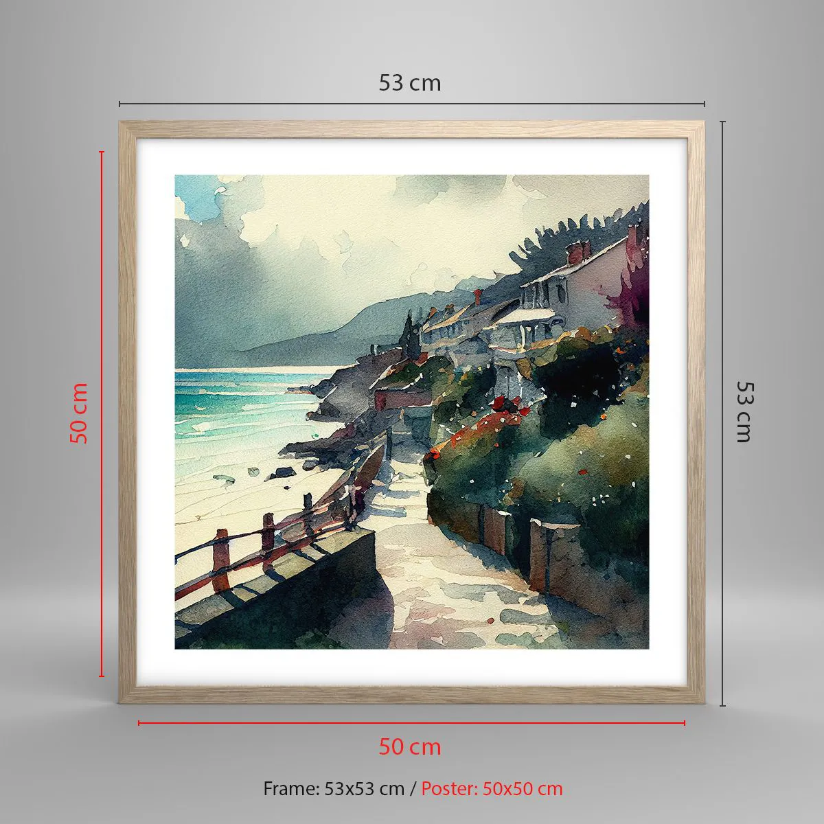 Póster en marco roble claro - Ciudad mediterránea - 50x50 cm