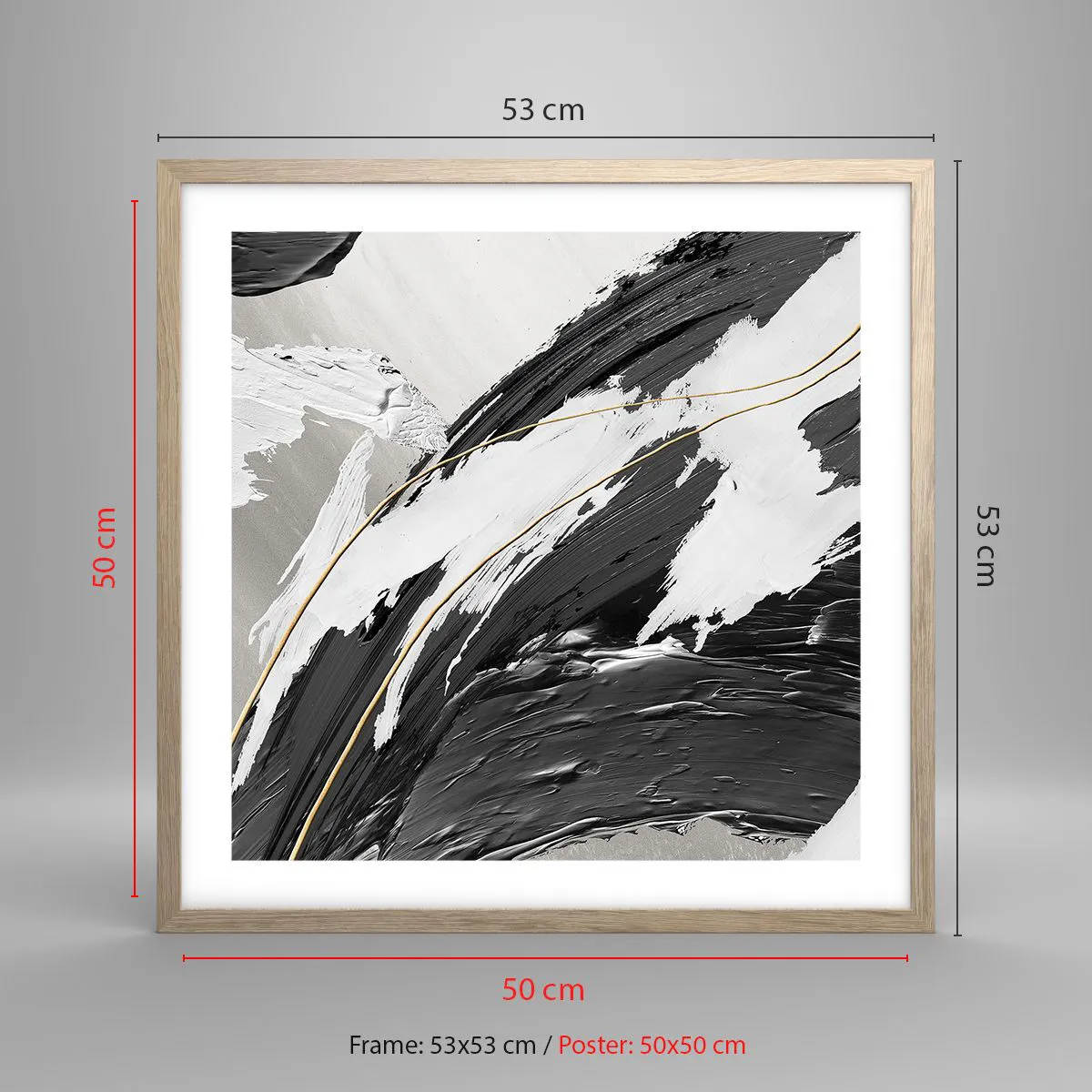 Poster in einem Rahmen aus heller Eiche - Abstraktion in großem Stil - 50x50 cm