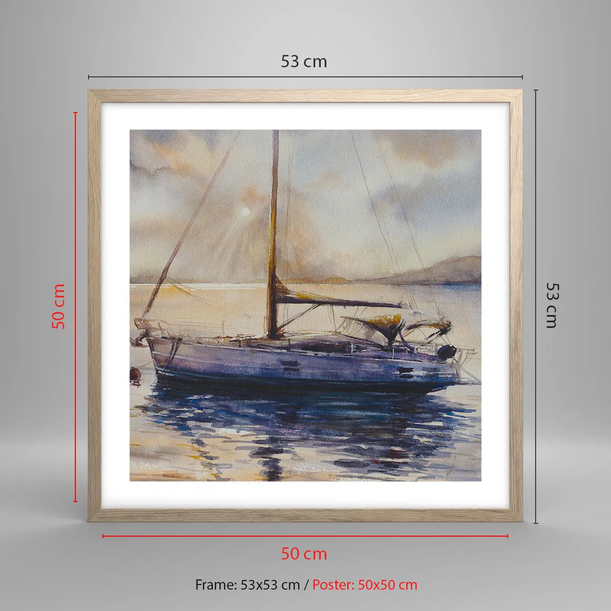 Poster in light oak frame - Evening in Harbour - 50x50 cm