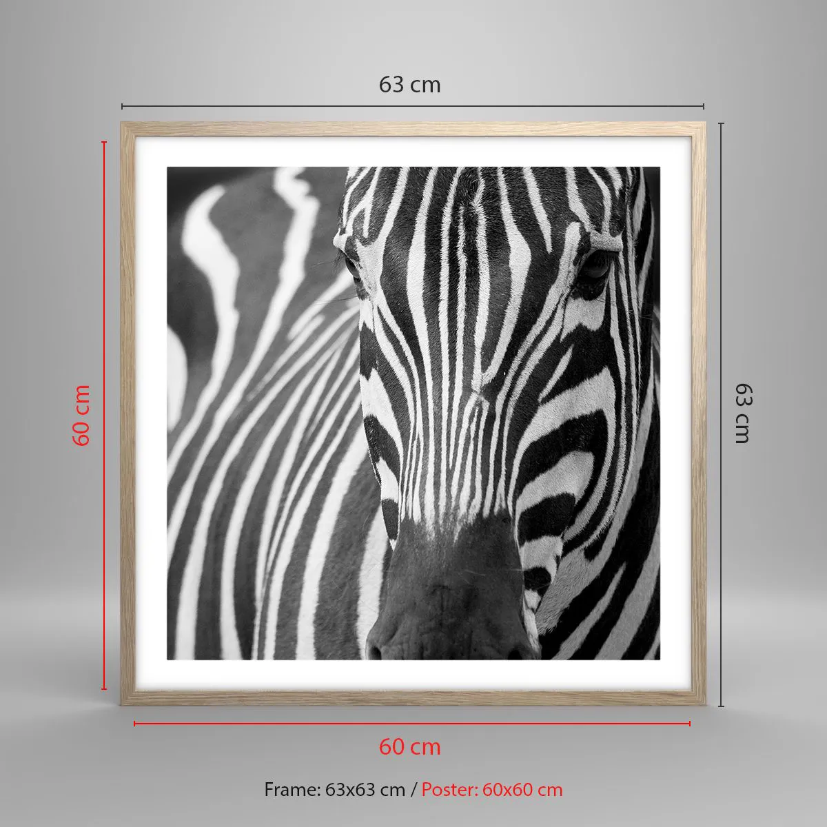 Plakat i ramme af lyst egetræ - Verden er sort og hvid - 60x60 cm