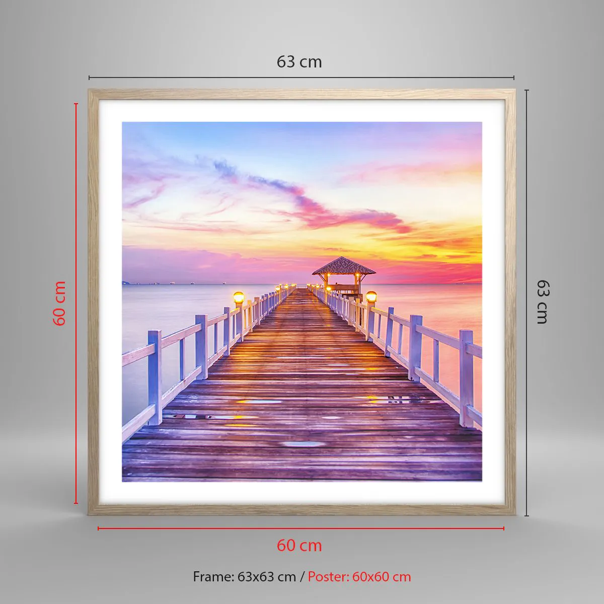 Plakát v rámu světlý dub - Liliově-zlaté ticho večera - 60x60 cm