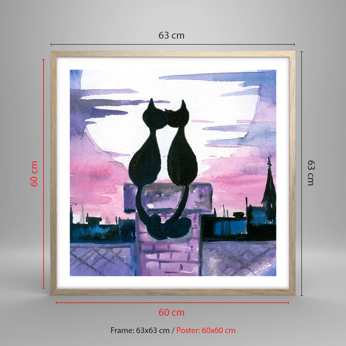 Póster en marco roble claro - Cita bajo la luna - 60x60 cm