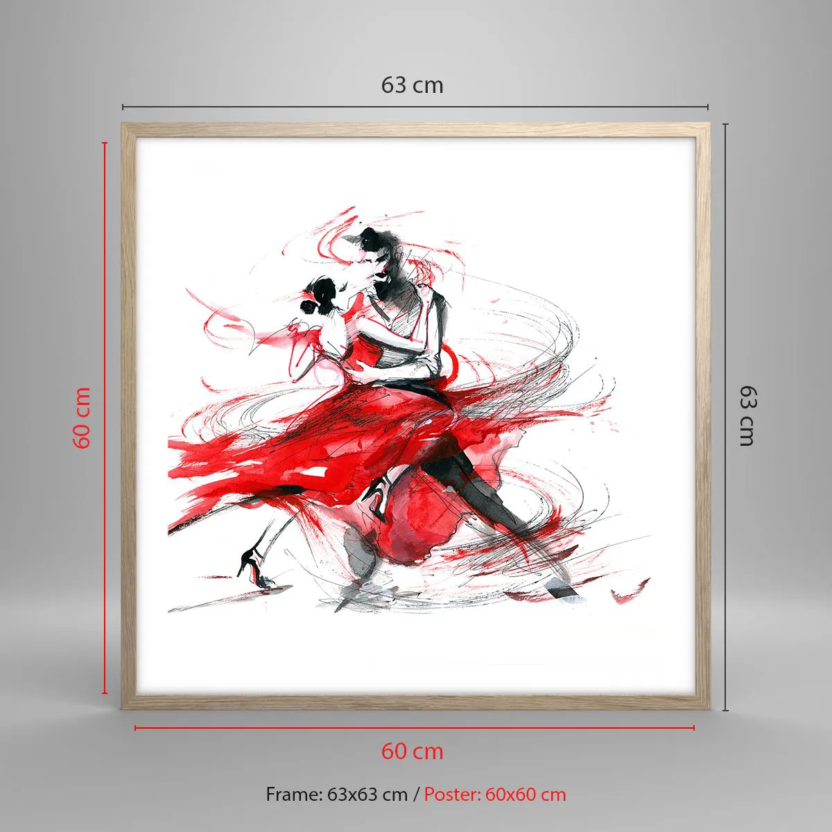 Poster în ramă de stejar deschis - Tango - ritmul pasiunii - 60x60 cm