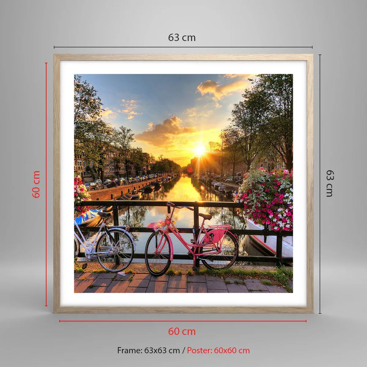 Poster in einem Rahmen aus heller Eiche - Frühlingsmorgen in Amsterdam - 60x60 cm