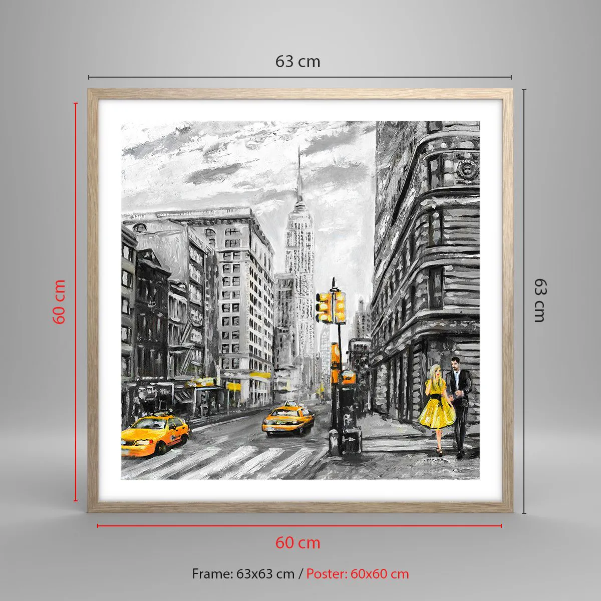 Poster în ramă de stejar deschis - O poveste din New York - 60x60 cm