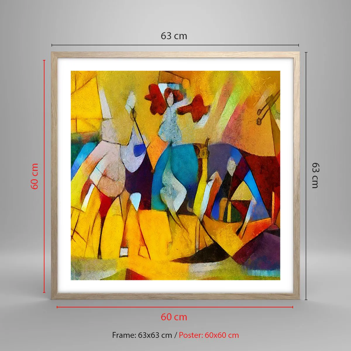 Poster in light oak frame - Sun -Life - Happiness - 60x60 cm