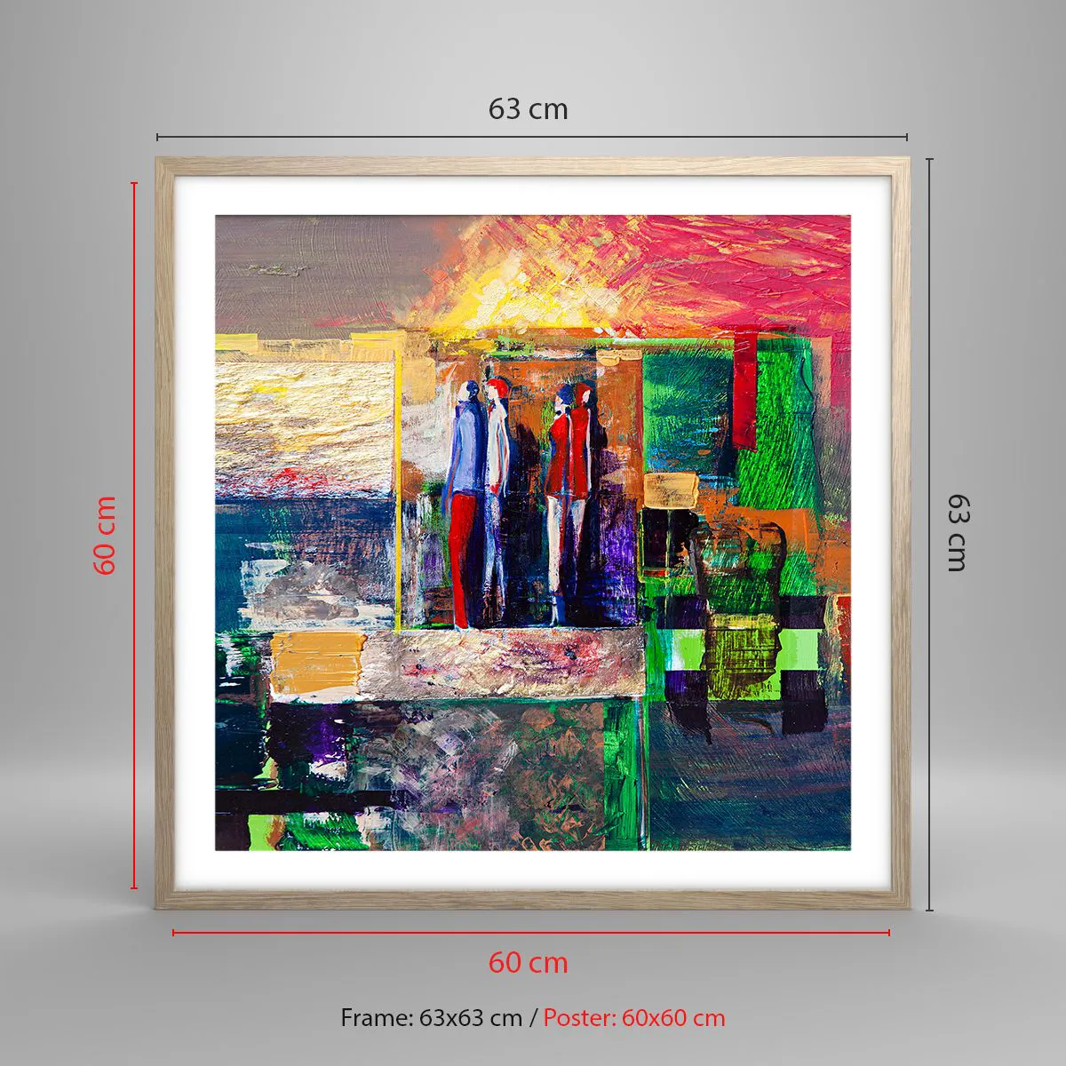 Pôster com moldura de carvalho claro - Relacionamentos e emoções - 60x60 cm