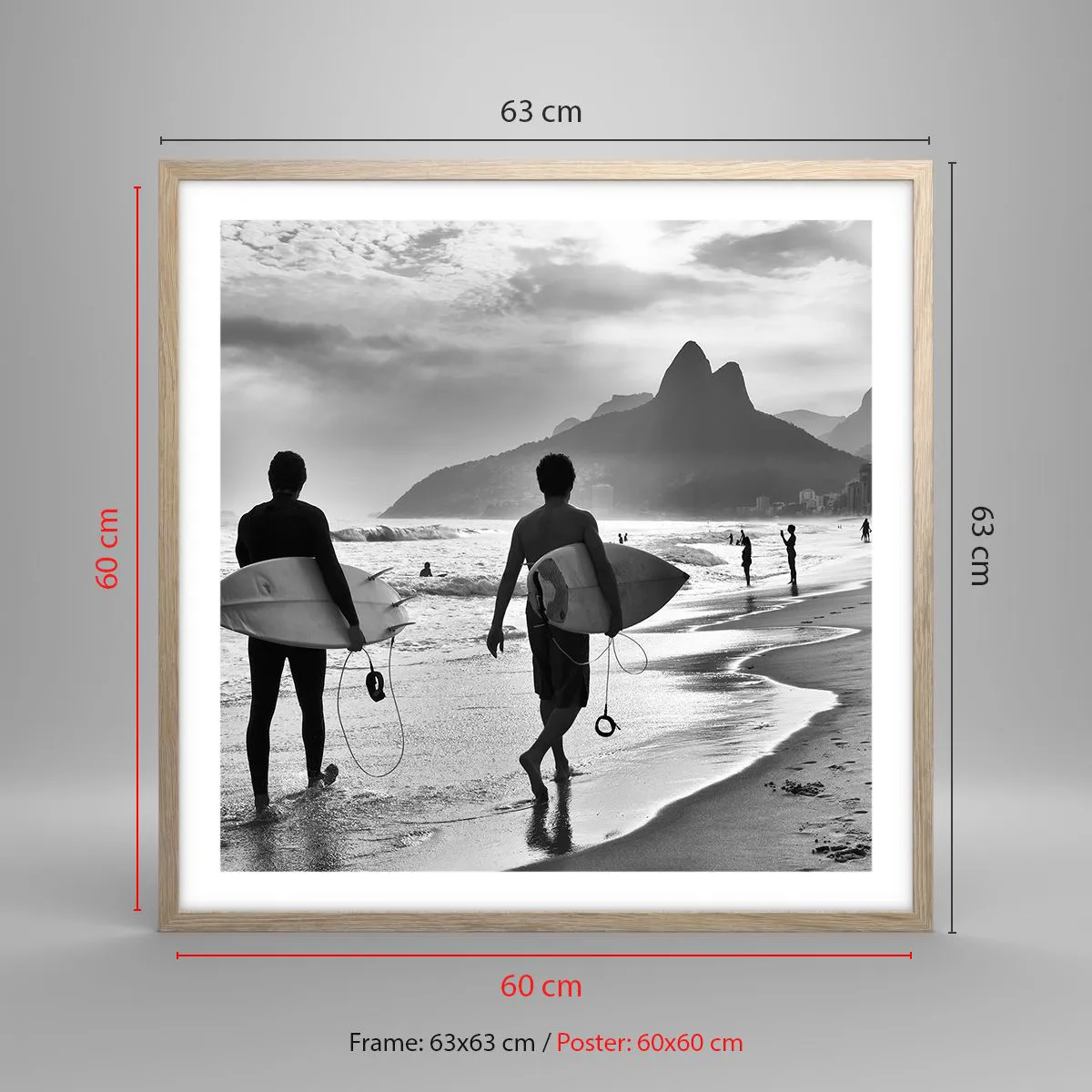 Póster en marco roble claro - Samba para una ola - 60x60 cm