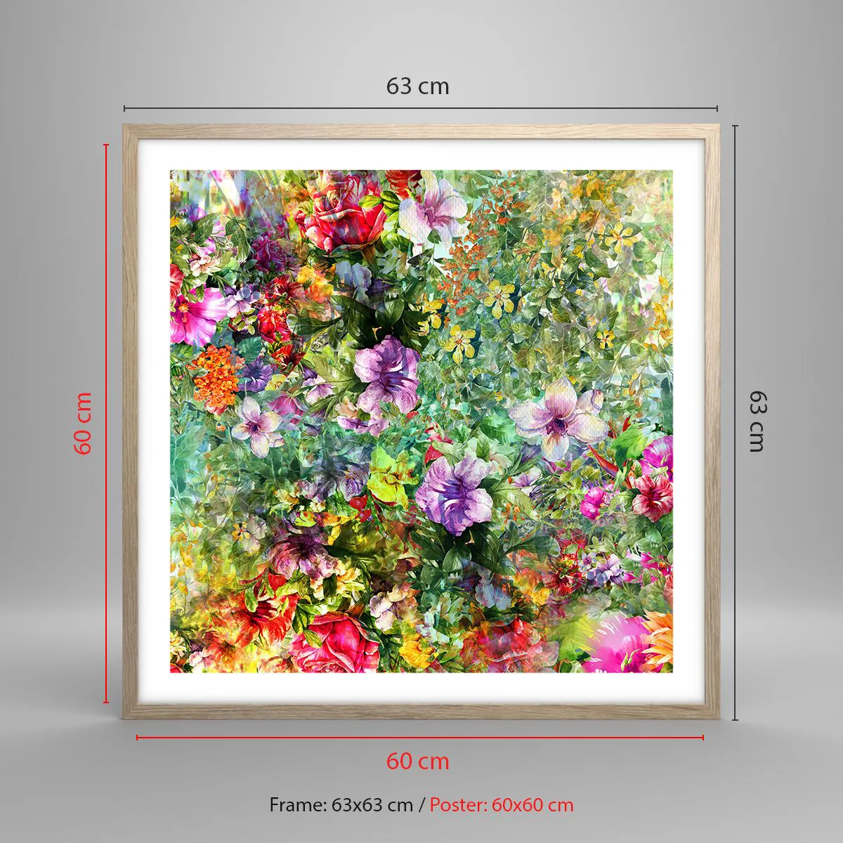 Póster en marco roble claro - En flores a la perdición - 60x60 cm