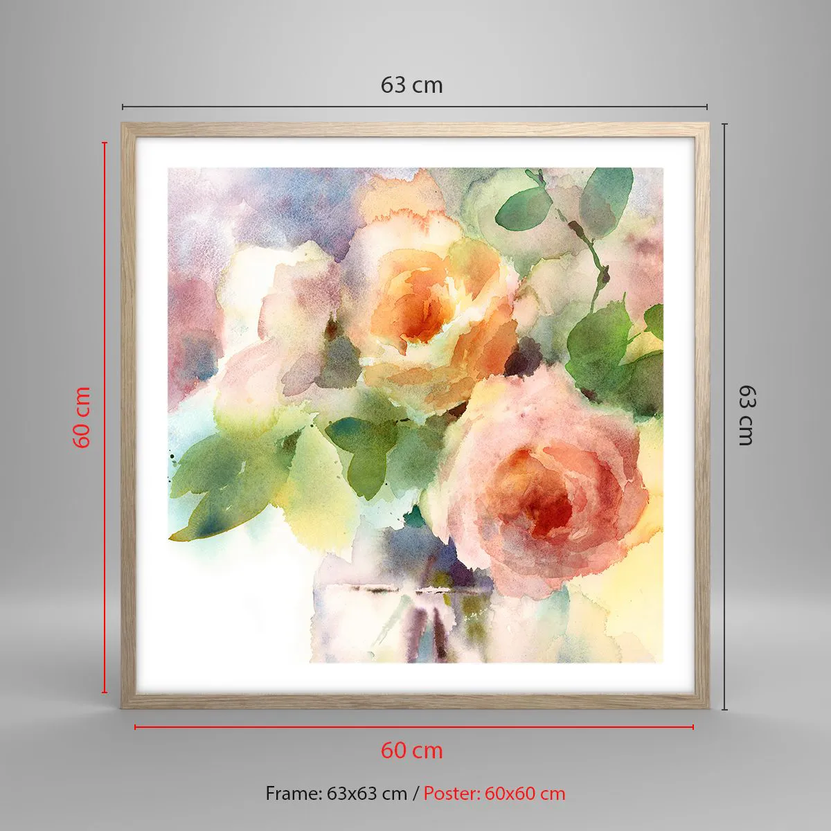 Poszter világos tölgy keretben - Gyengéd, mint az akvarell - 60x60 cm