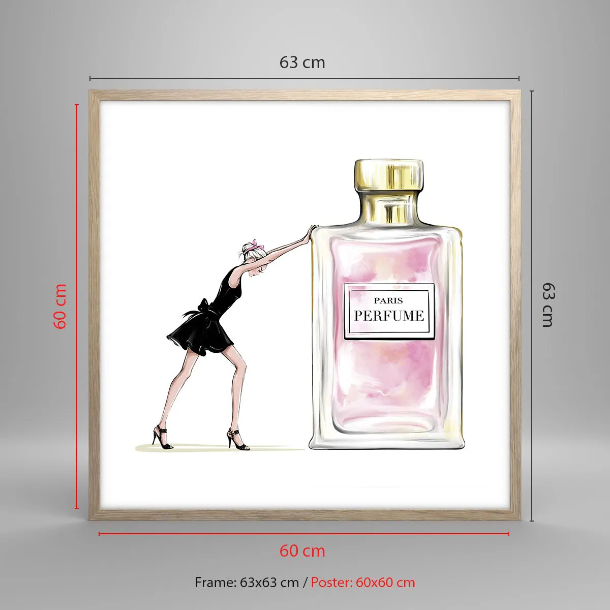 Plakat i ramme af lyst egetræ - Essensen af kvindelighed - 60x60 cm