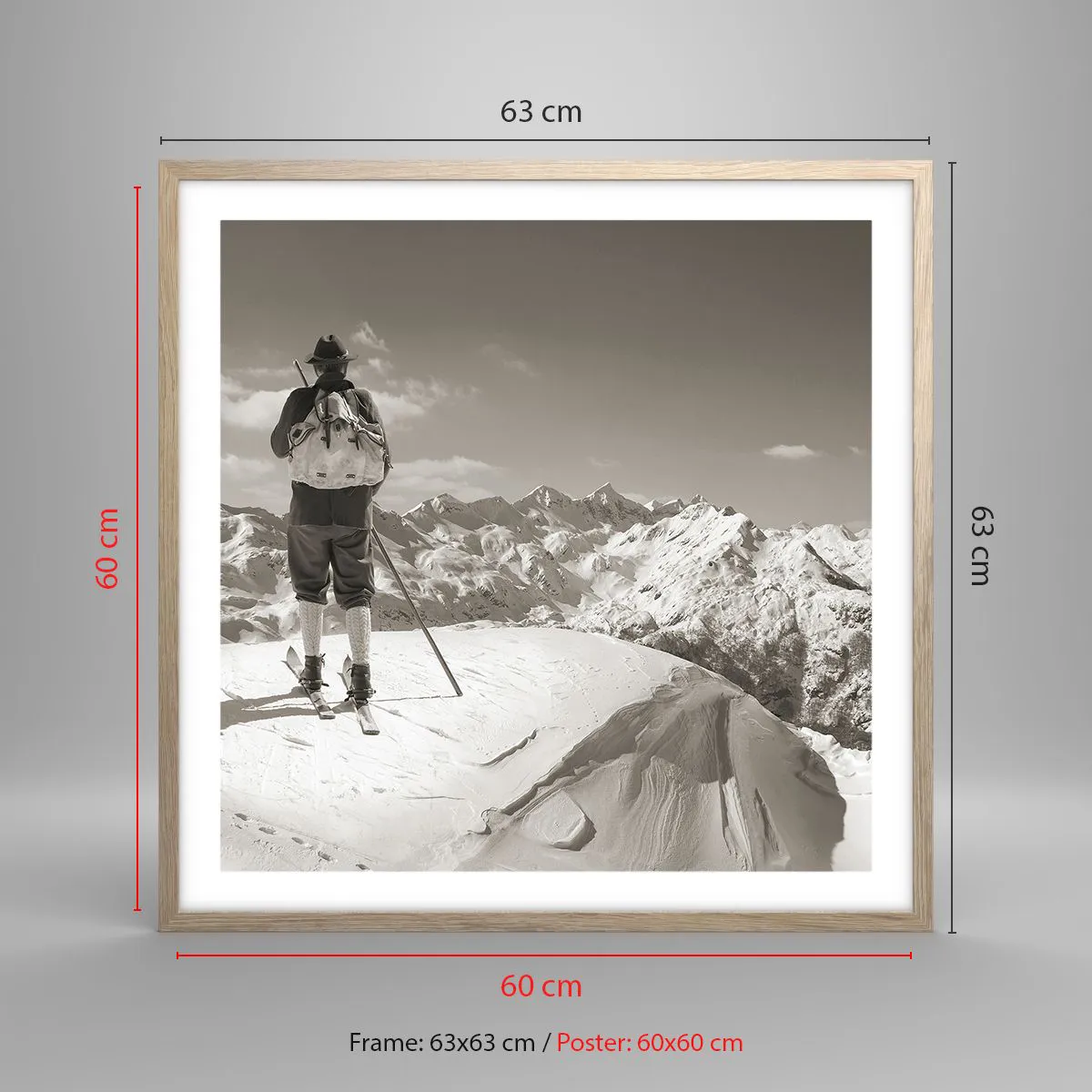 Poster in einem Rahmen aus heller Eiche - Und die Berge bleiben unverändert - 60x60 cm
