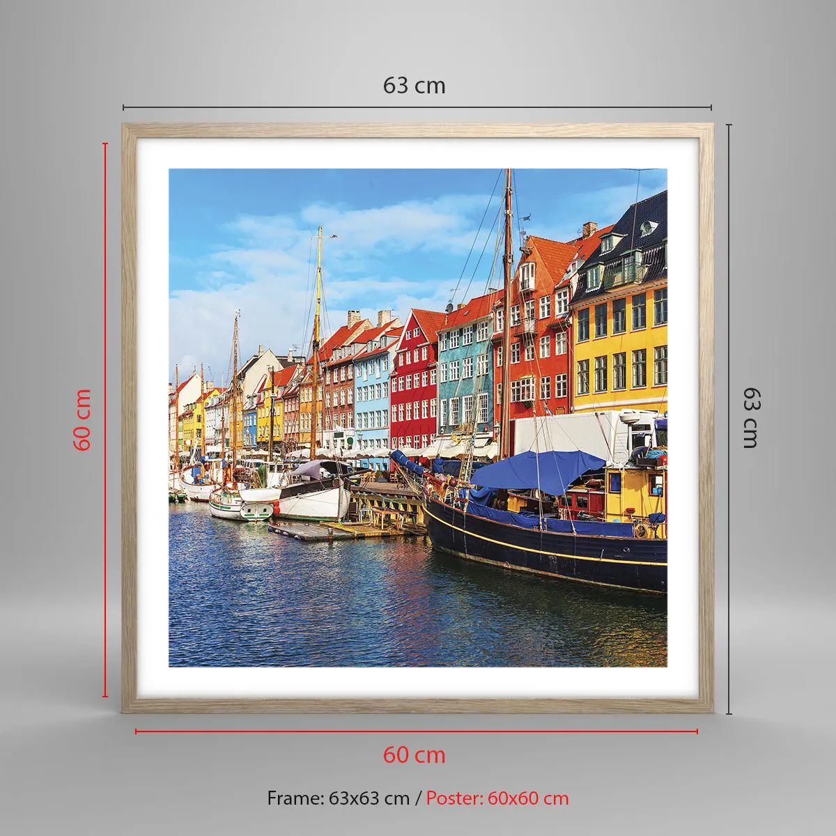 Poster in light oak frame - Joyful Coast - 60x60 cm