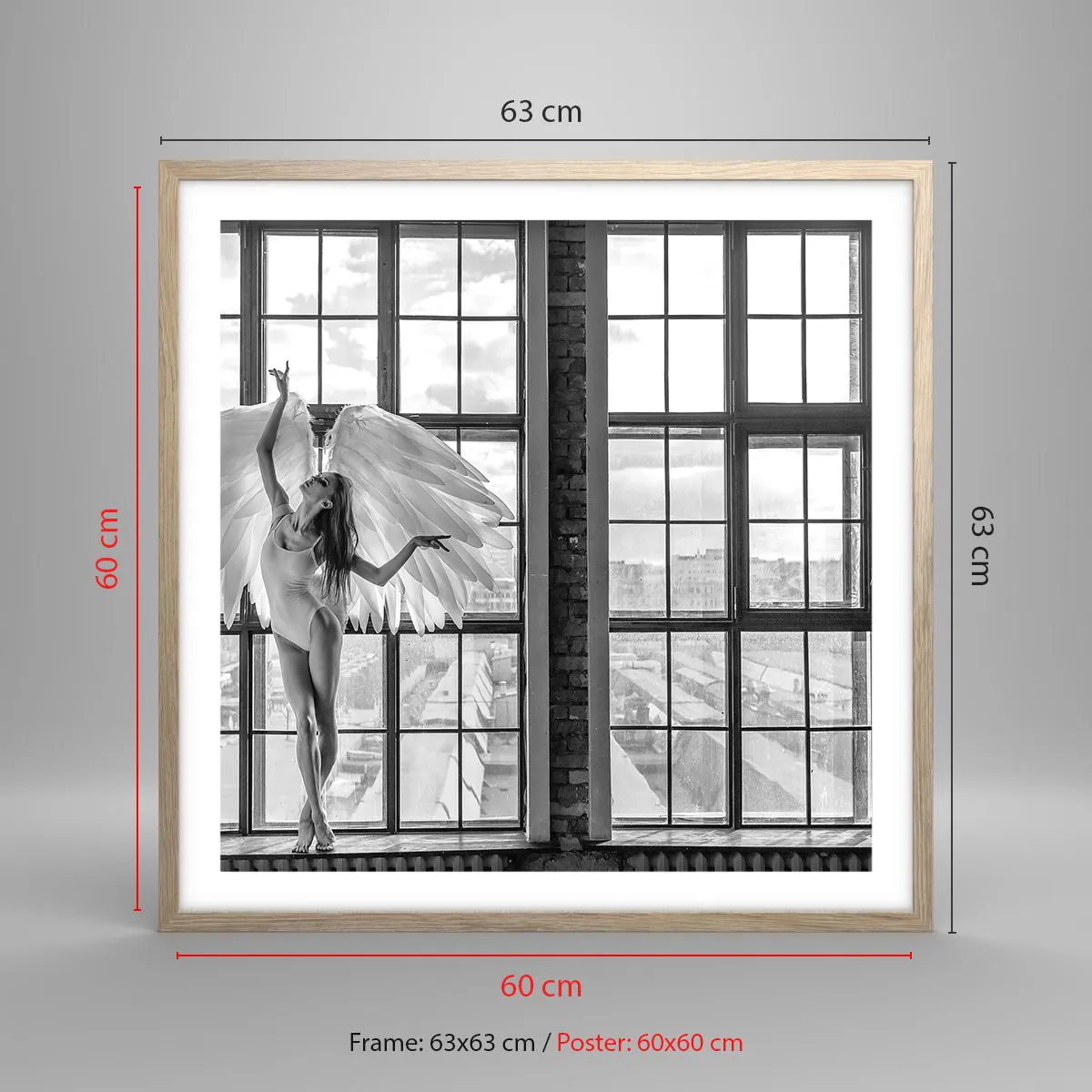 Plakat i ramme af lyst egetræ - Englenes by? - 60x60 cm