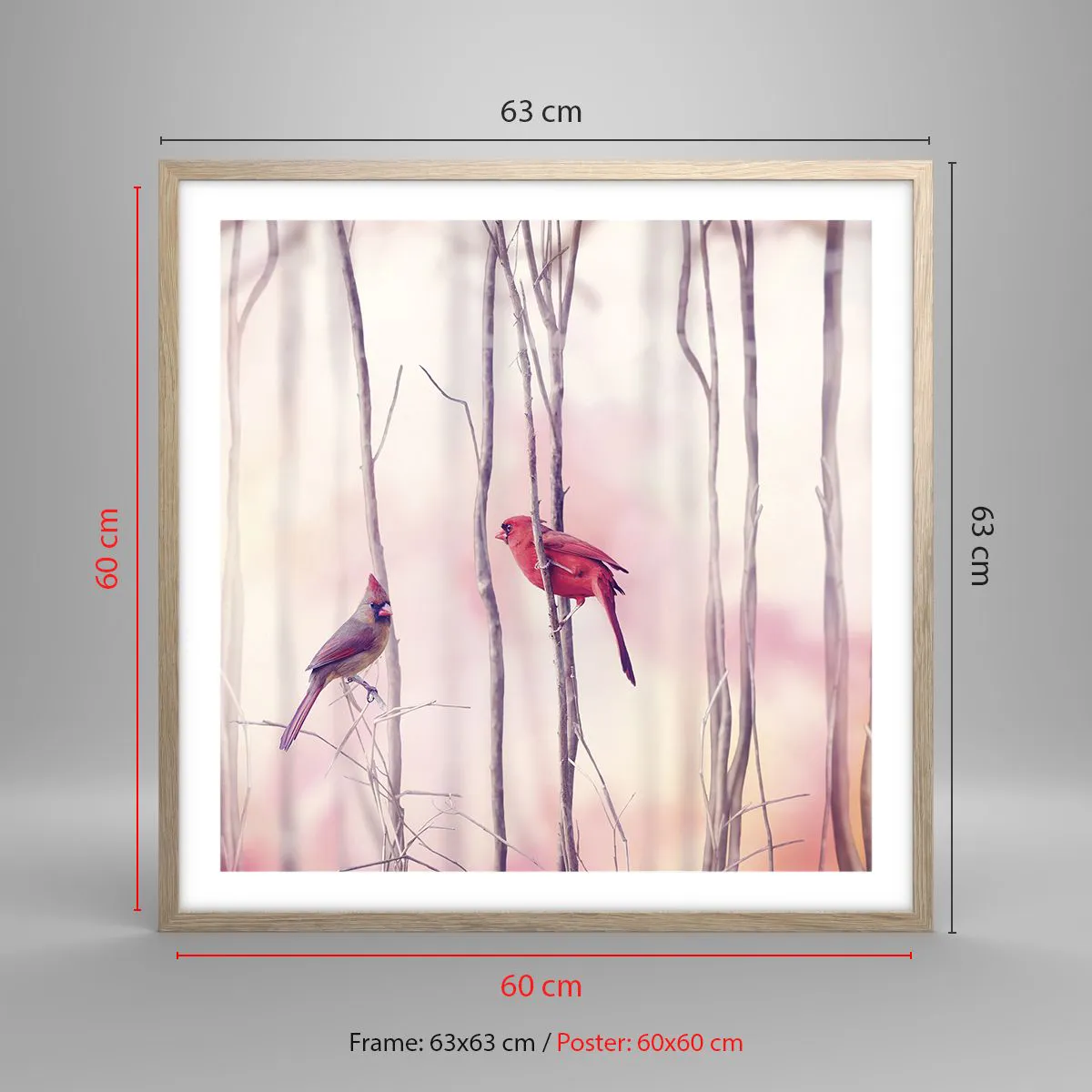 Poster in light oak frame - Tale of a Pink Forest - 60x60 cm