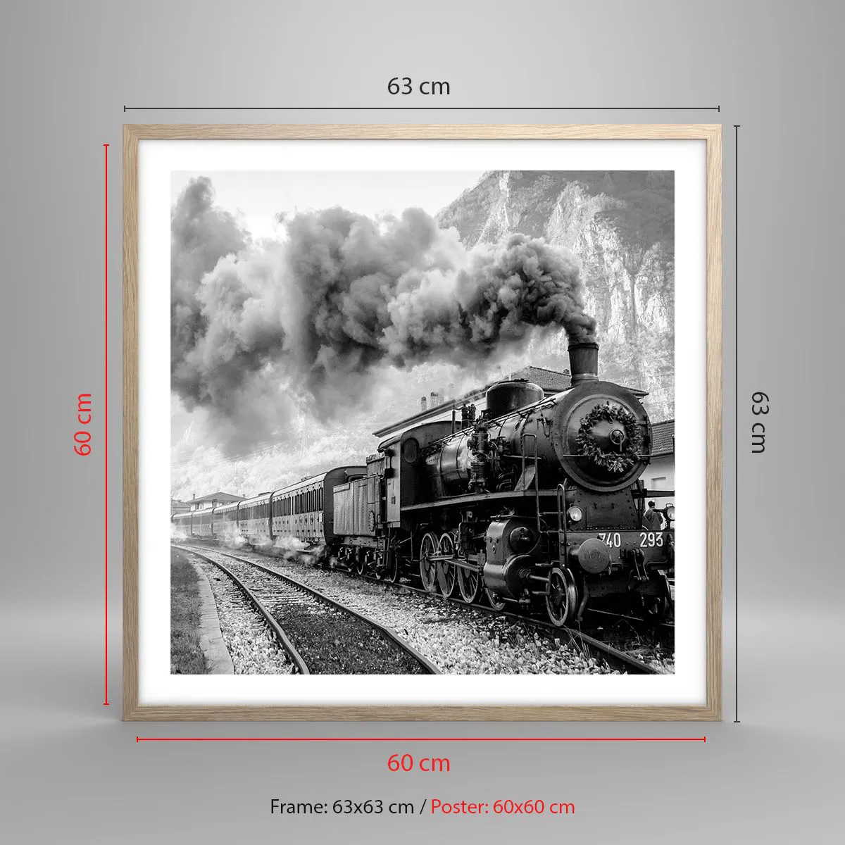 Poster in light oak frame - Standing at the Station... - 60x60 cm