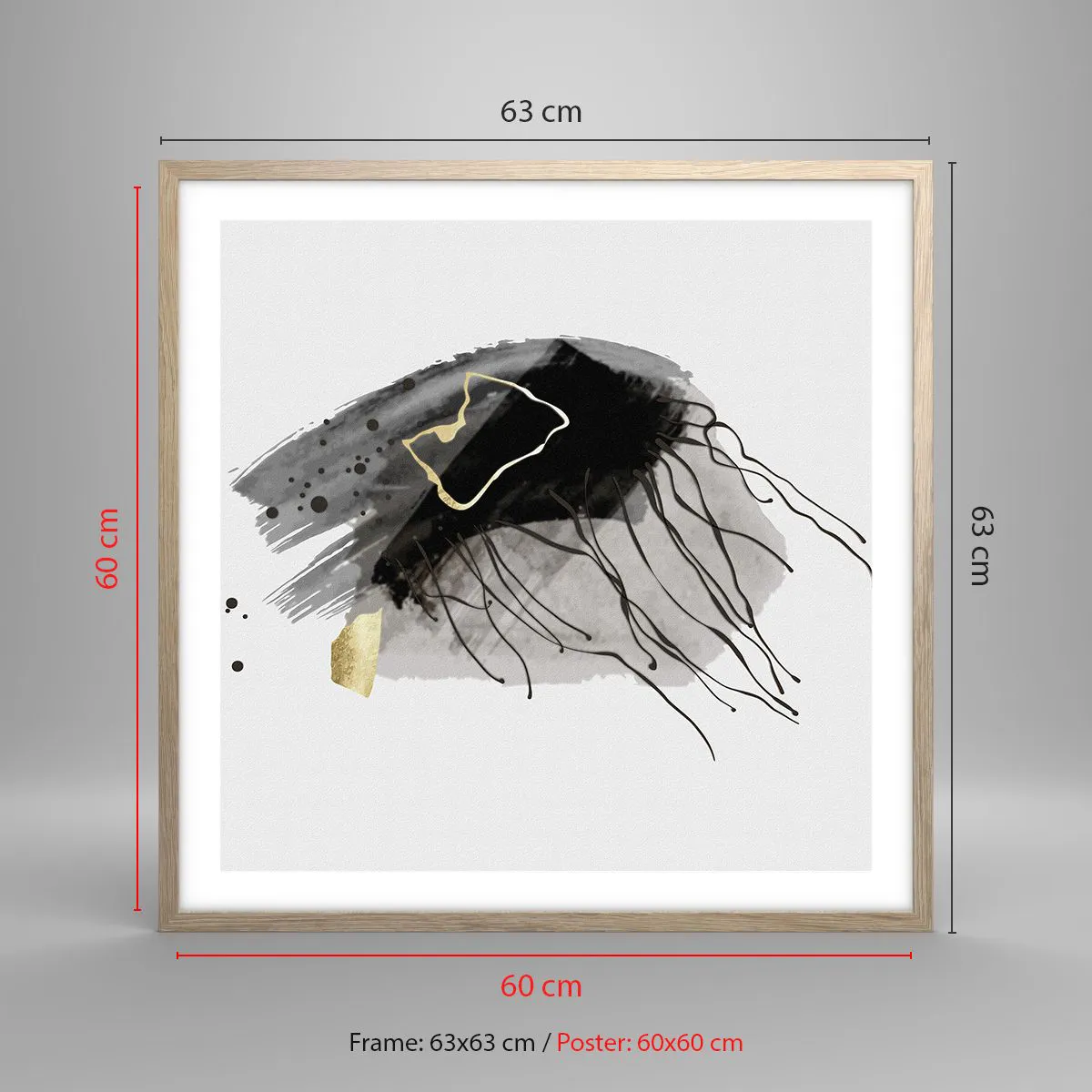 Affiche dans un chêne clair - Poster - En noir et en or - 60x60 cm