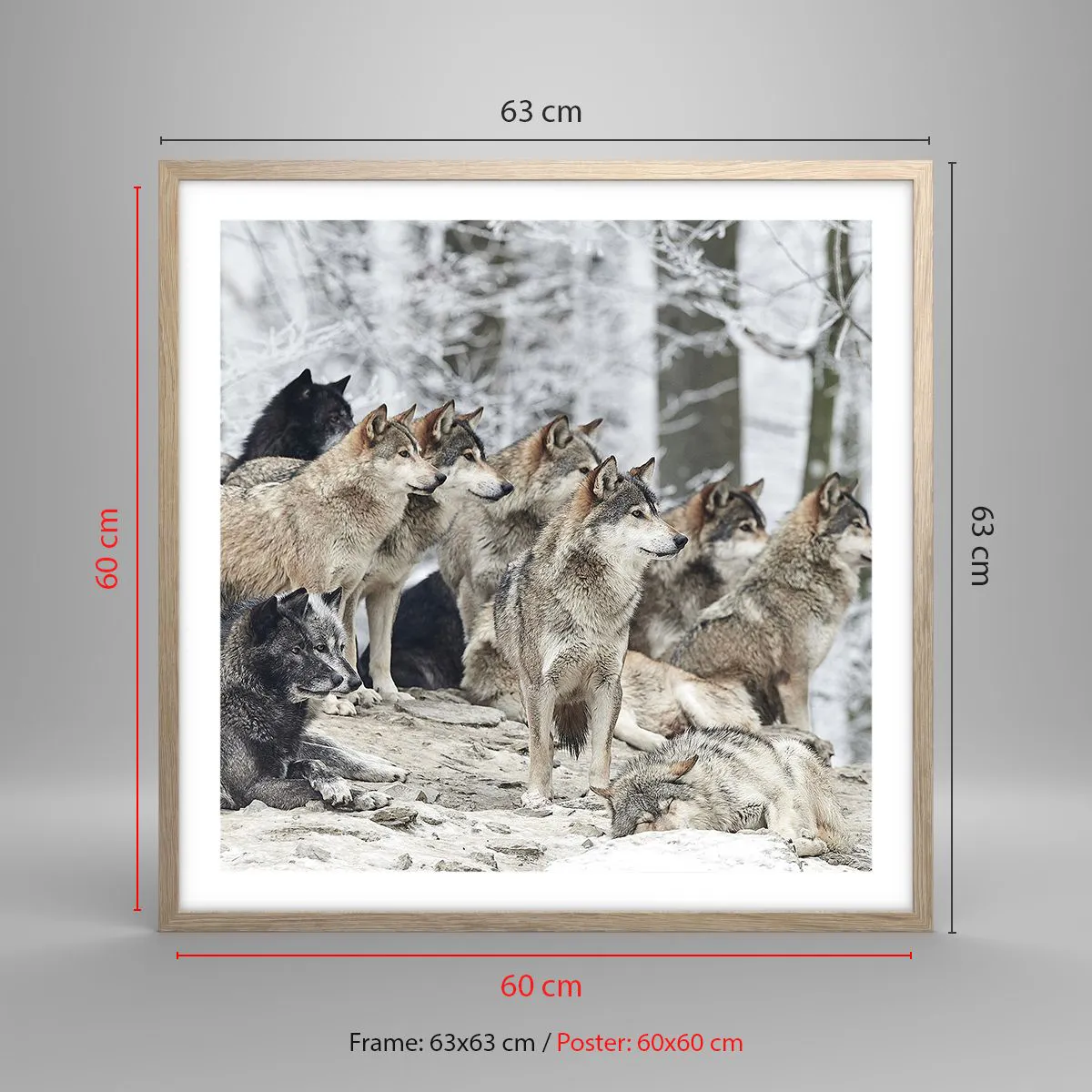 Plakat i ramme af lyst egetræ - Familie og venner - 60x60 cm