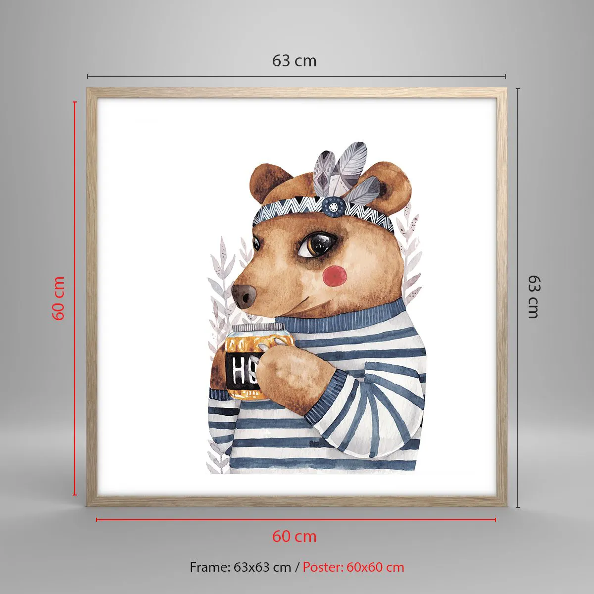 Poster in light oak frame - Sweet Lady Bear - 60x60 cm