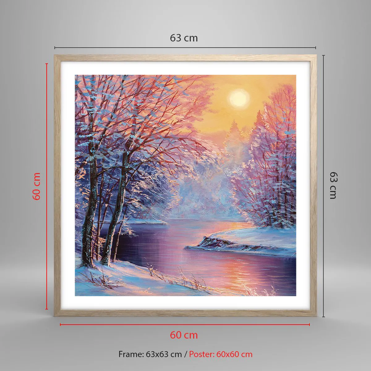 Plakat w ramie jasny dąb - Barwy zimy - 60x60 cm