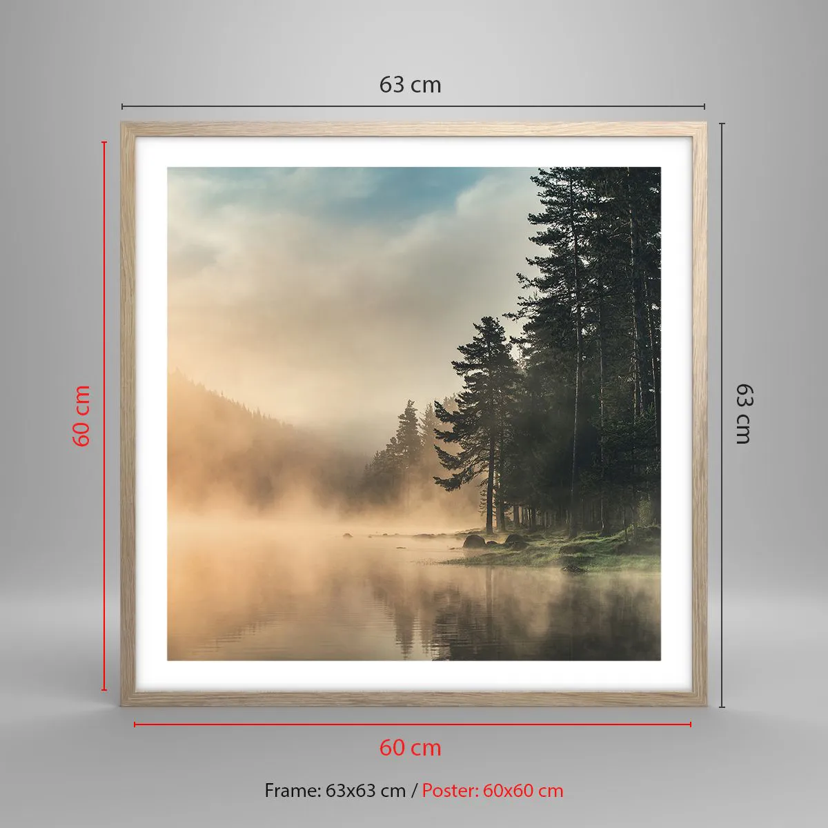 Pôster com moldura de carvalho claro - O nascimento do dia - 60x60 cm