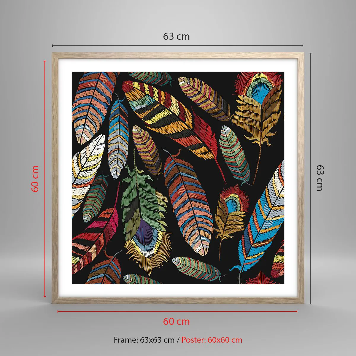 Affisch i ram av ljusek - Fågelkarneval - 60x60 cm