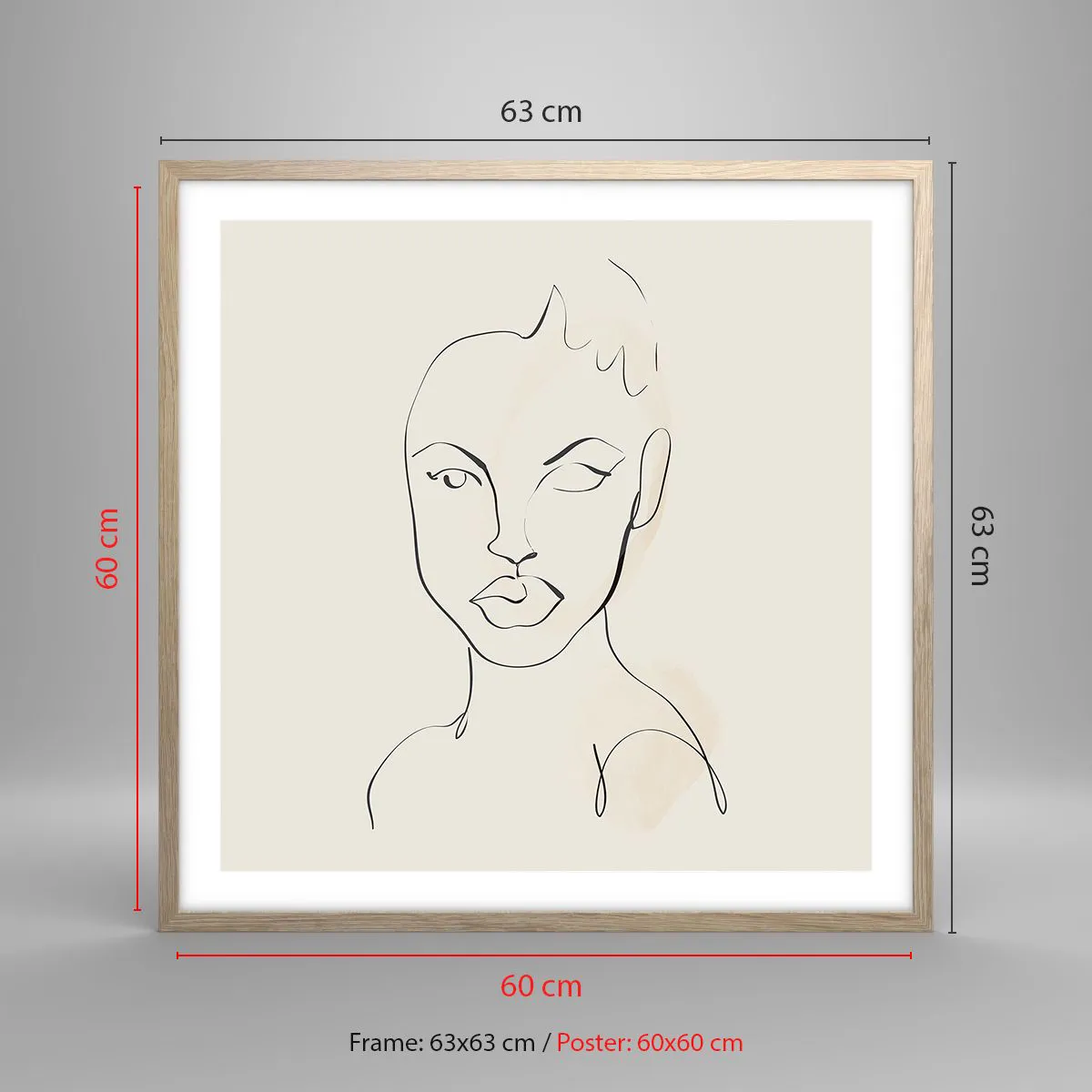 Een poster in een licht eiken lijst - Een overzicht van sensualiteit - 60x60 cm