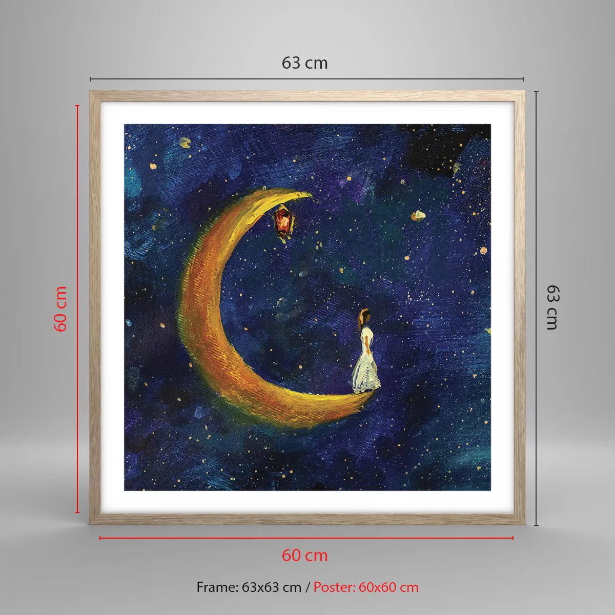 Póster en marco roble claro - La llamada de la Luna - 60x60 cm