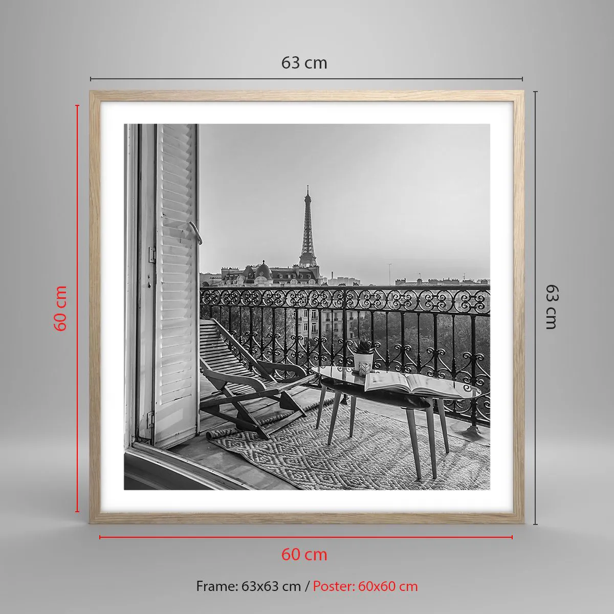Poszter világos tölgy keretben - Párizsi délután - 60x60 cm