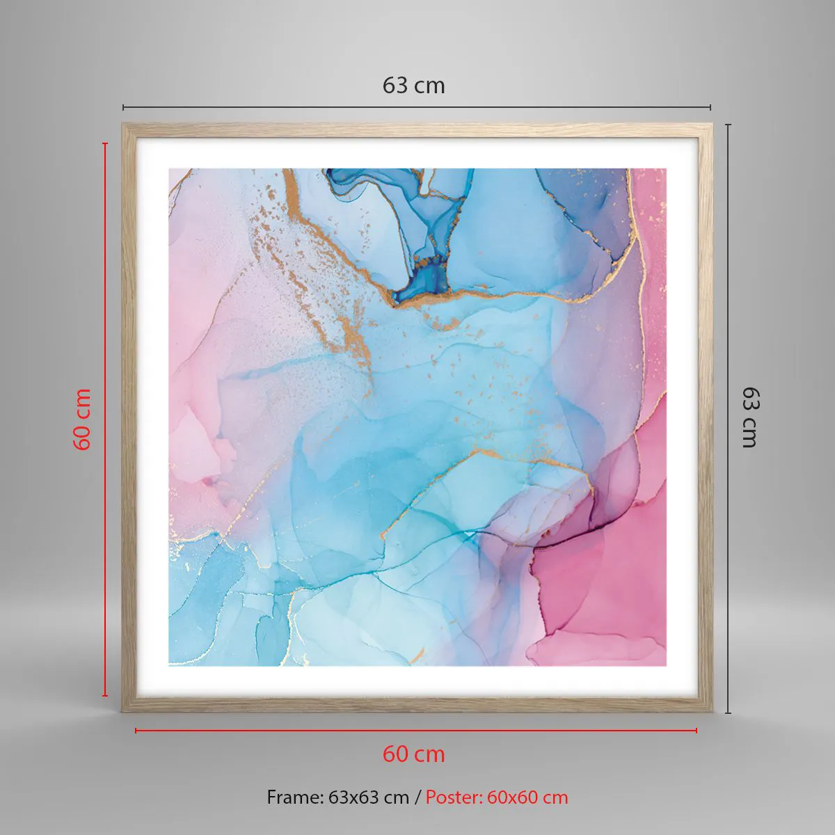 Plakat i ramme af lyst egetræ - Møde og gennemtrængning - 60x60 cm