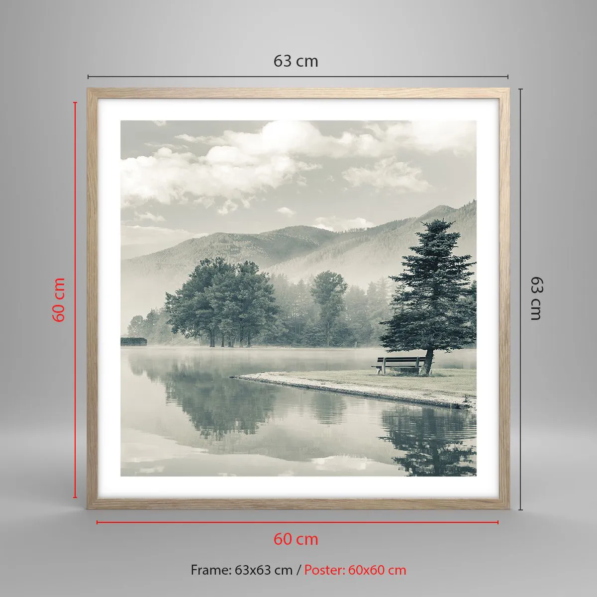 Plakat w ramie jasny dąb - Jezioro jeszcze śpi - 60x60 cm