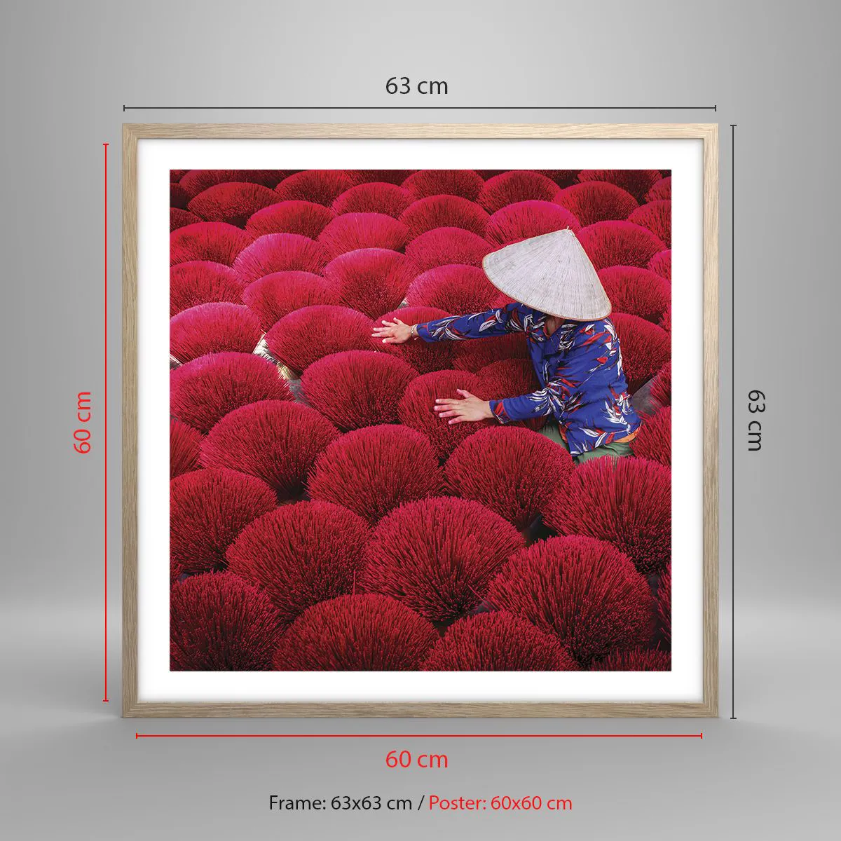 Plakat w ramie jasny dąb - Na ryżowym polu - 60x60 cm