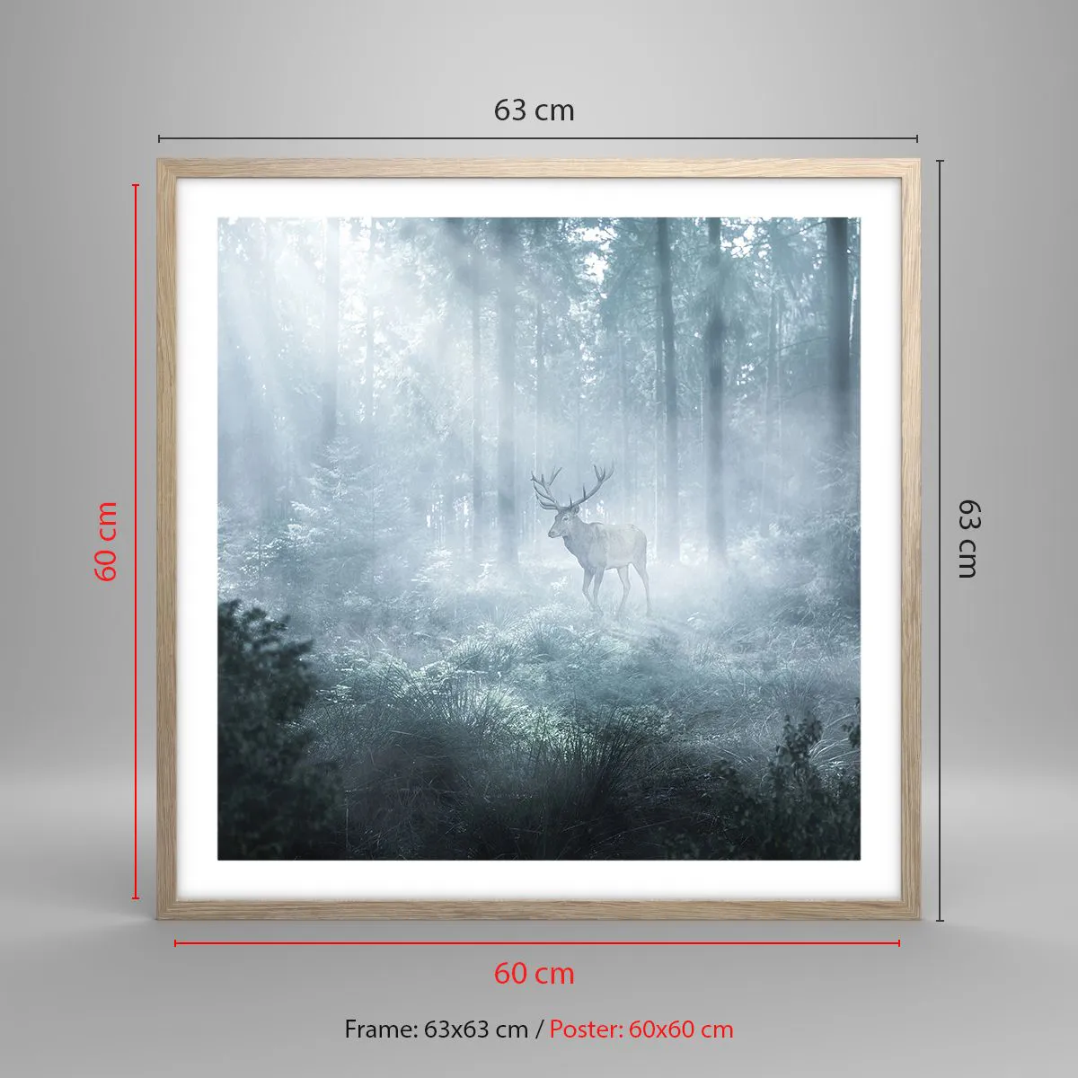 Poster in einem Rahmen aus heller Eiche - Morgenvisite auf dem Grundstück - 60x60 cm