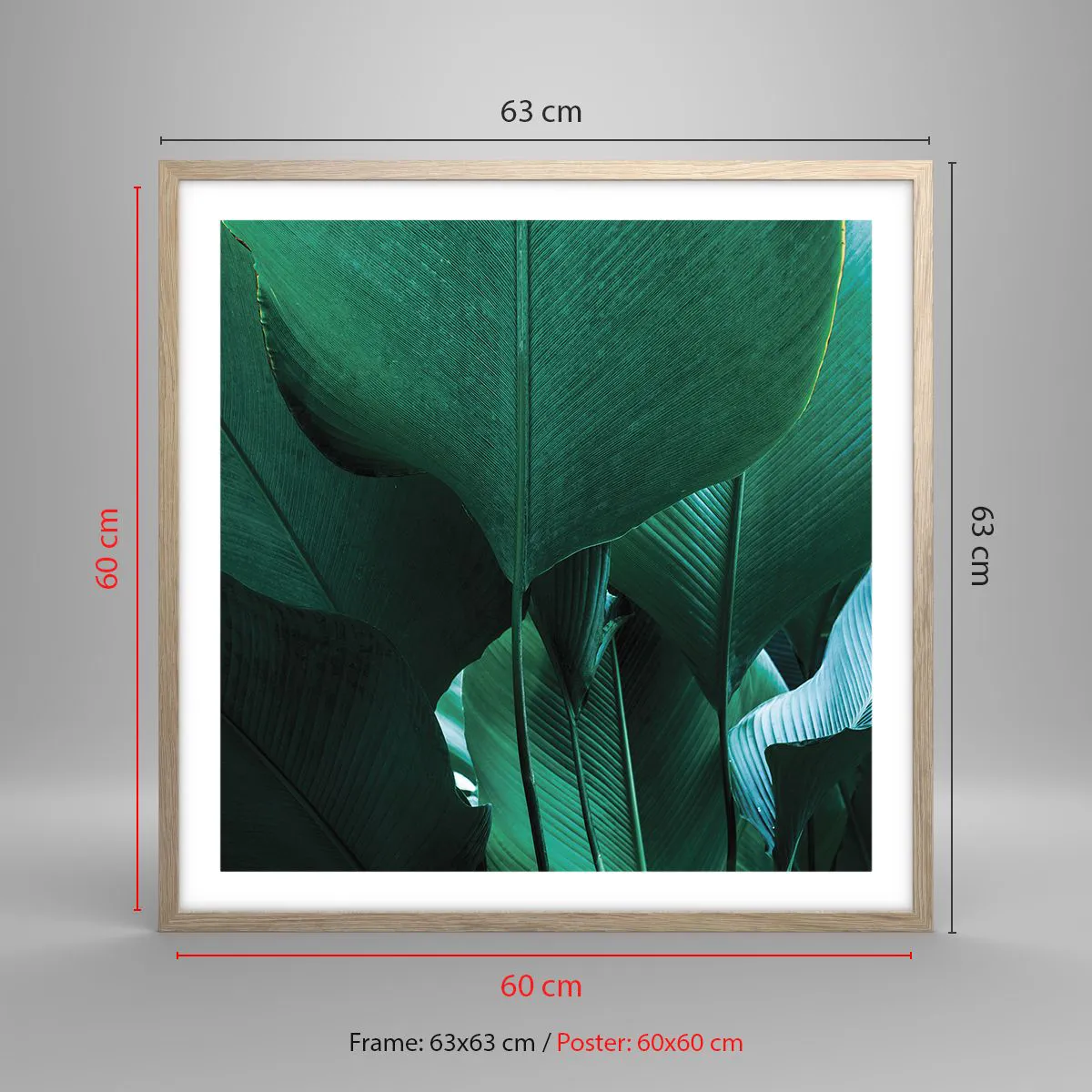 Poster în ramă de stejar deschis - Cu frunza la lumină - 60x60 cm