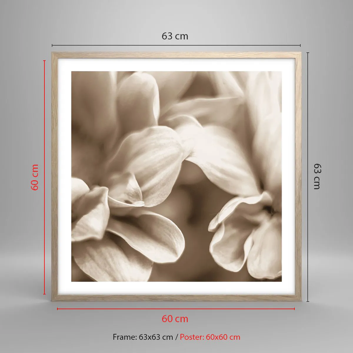 Poster in einem Rahmen aus heller Eiche - So sanft wie ein Lächeln - 60x60 cm